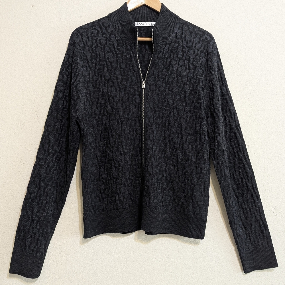 Acne Studios Kalino Monogram Black 100% Wool Cardigan Jacket Mens Size Large